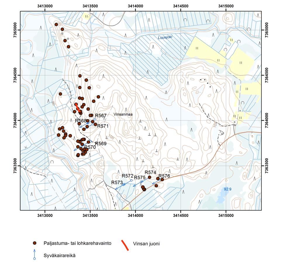 Geologisen kartoituksen yhteydessä kerätyistä näytteistä analysoitiin 23 kpl, jotka oli otettu 21 havaintopisteestä. Näytteistä analysoitiin 29 tai 32 alkuainetta osittaisuutoksesta.