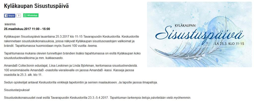 Tässä vaiheessa tapahtumasta oli jo olemassa suunnitelma, joten tapahtuman ideaa pystyttiin avaamaan enemmän tapahtumakalenterissa. Kuva 2. Tapahtumakalenterimerkintä 2 (Tapahtumakalenteri [2.2.2017]).