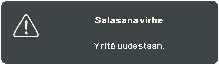 Salasanatoiminnon käyttäminen Turvallisuussyistä ja luvattoman käytön estämiseksi projektorissa on valinta salasanan asettamiseen. Salasana voidaan asettaa On-Screen Display (OSD) -valikossa.