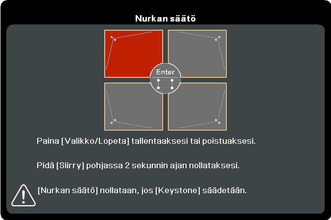 OSD-valikossa 1. Avaa OSD-valikko ja siirry valikkoon NÄYTÄ > Keystone. 2. Paina painiketta Enter (Siirry). 3.