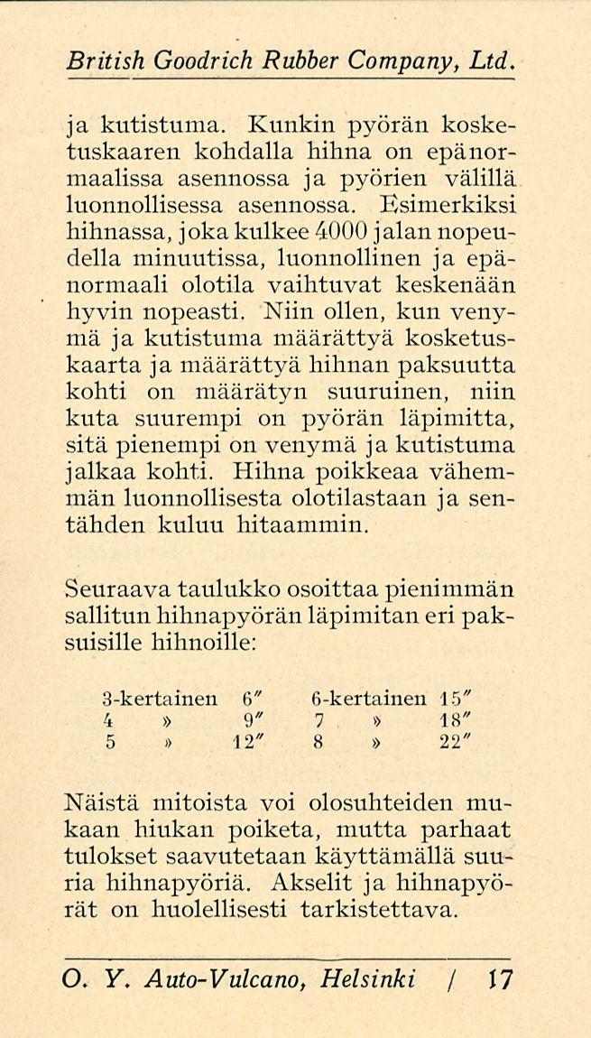 British Goodrich Rubber Company, Ltd. ja kutistuma. Kunkin pyörän kosketuskaaren kohdalla hihna on epänormaalissa asennossa ja pyörien välillä luonnollisessa asennossa.