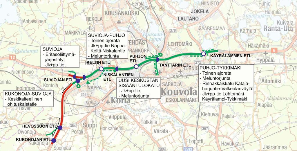 Valtatietä 6 parannetaan vaiheittain kohti tavoitetilannetta - Kouvolan kohta