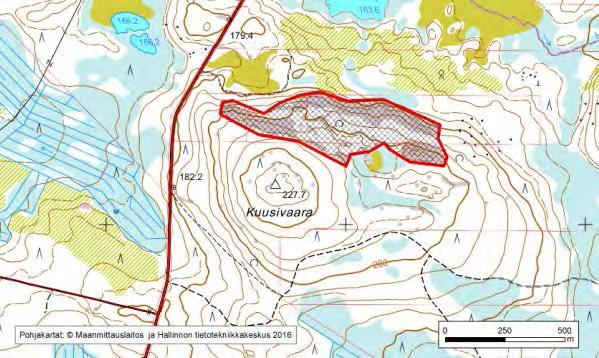 Asu/rakenne: Suuntautunut Korkeus: Z alin 180 m, Z ylin 210 m Maanomistus: Yksityinen Mitat/pinta-ala: 960 m x 250 m/n.