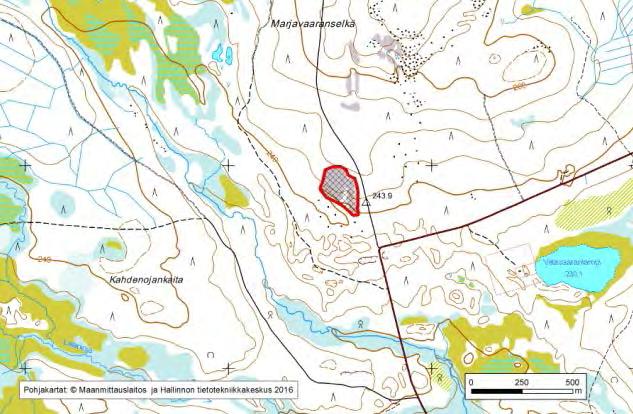 Asu/rakenne: Homogeeninen Korkeus: Z alin 240 m, Z ylin 250 m Maanomistus: Metsähallitus Mitat/pinta-ala: 250 m x 170 m/n.