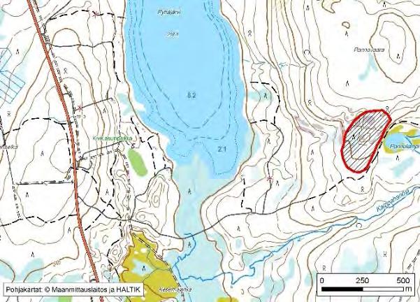 Asu/rakenne: Syväkivimäinen, osin suuntautunut Korkeus: Z alin 245 m, Z ylin 272 m Maanomistus: Metsä-Botnia Metsät Oy Mitat/pinta-ala: 350 m x 200 m/n.