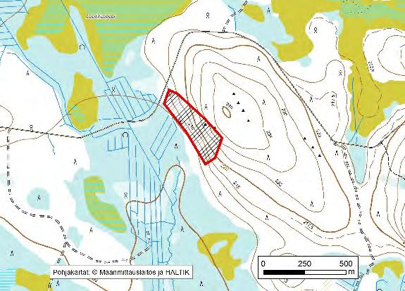 Homogeeninen, suuntautumaton Korkeus: Z alin 205 m, Z ylin 232 m Maanomistus: Yksityinen Mitat/pinta-ala: 450 m x 130 m/n.