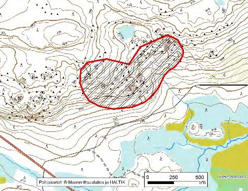 Y=506583 Asu/rakenne: Suuntautumaton Korkeus: Z alin 230 m, Z ylin 300 m Maanomistus: Metsähallitus Mitat/pinta-ala: 900 m x 400 m/n.