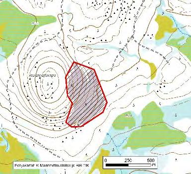 X=7506794, Y=564417 Asu/rakenne: Tasarakeinen, suuntautumaton Korkeus: Z alin 233 m, Z ylin 275 m Maanomistus: Metsähallitus Mitat/pinta-ala: 800 m x 400 m/n.