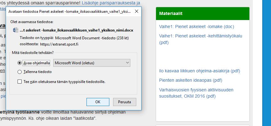 Ohjelman työtila- Ohjeet materiaalin lataamiseen - Materiaalia voi ladata itselleen työtilan oikeasta laidasta Materiaalit -laatikosta. 1.