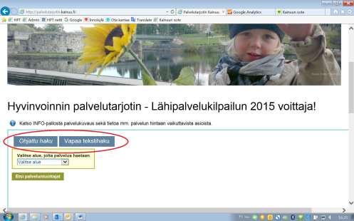 2 1. Palvelun etsiminen: ohjattu haku aina ensisijainen valinta, vapaa tekstihaku täydentää Palvelua voidaan etsiä joko Ohjatulla haulla tai Vapaalla tekstihaulla. Kuva 1.