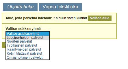 4 3. Klikkaa otsikon Valitse asiakasryhmä alla olevaa valintavalikkoa, jolloin avautuu alla olevan