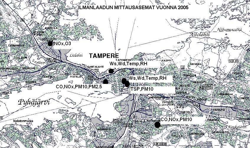 52 Kuva 29. Mittausasemien sijainti vuonna 2005.