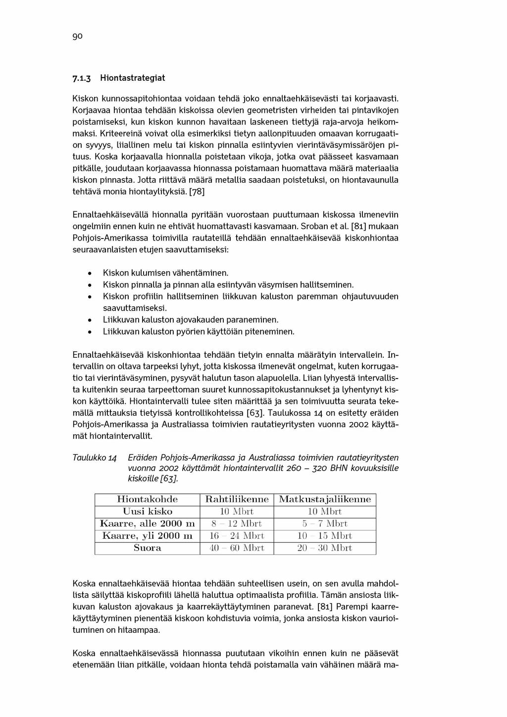 90 7.1.3 Hiontastrategiat Kiskon kunnossapitohiontaa voidaan tehdä joko ennaltaehkäisevästi tai korjaavasti.