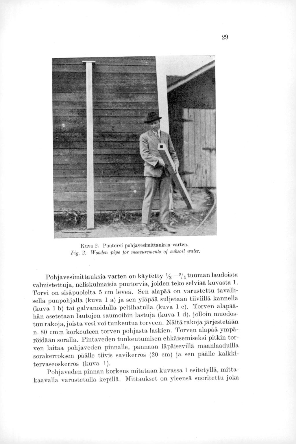 29 Kuva 2. Puutorvi pohjavesnnittauksia varten. Fig. 2. Wooden pipe for measurernents of subsoil waler.