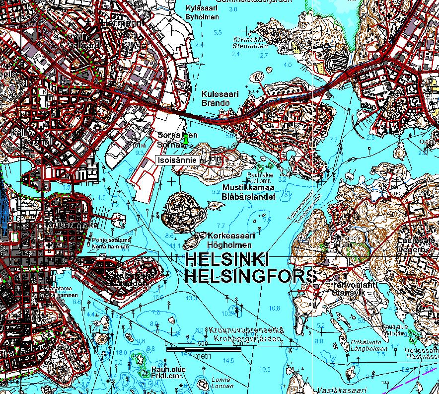 Peruskarttaote Isoisänniemen sijainti Helsingissä.