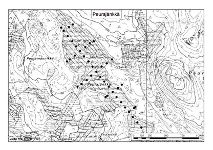 Kolarissa tutkitut suot, niiden turvevarat ja käyttökelpoisuus, osa 1 54. Peurajänkkä 54. Peurajänkkä (kl. 2642 01, x = 7438,2, y = 2504,3) sijaitsee noin 35 km Kolarin kuntakeskuksesta eteläkaakkoon.