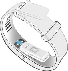 SmartBand 2 -laitteen kokoaminen Aseta päälaite rannekkeeseen niin, että virtanäppäin tulee virtanäppäimen kannen alle.