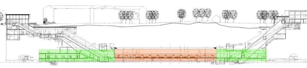 Yli puolet asemahallista on teknisiä tiloja Maanalainen asemahalli on runsaat 200 metriä pitkä +15 +10 + 5 0-5 -10-15 -20-25 -30 Laiturialue on
