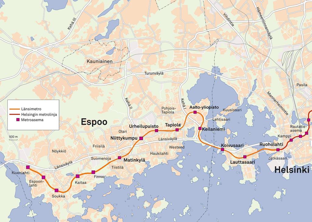 13 uutta asemaa, 21 kilometriä MATINKYLÄ KIVENLAHTI 7 kilometriä 5 uutta asemaa: Finnoo, Kaitaa, Soukka, Espoonlahti, Kivenlahti RUOHOLAHTI MATINKYLÄ 14