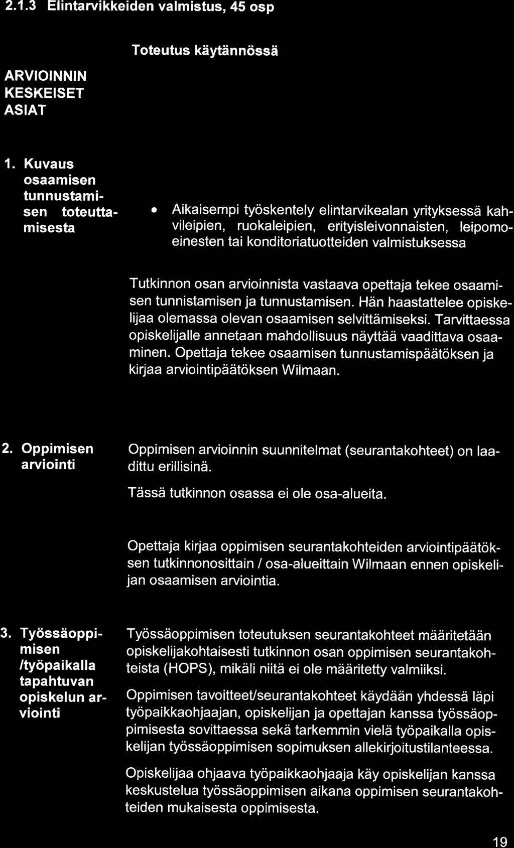 2.1.3 Elintrvikkeiden vlmistus, 45 osp ARVIOINNIN KESKEISET ASIAT 1.