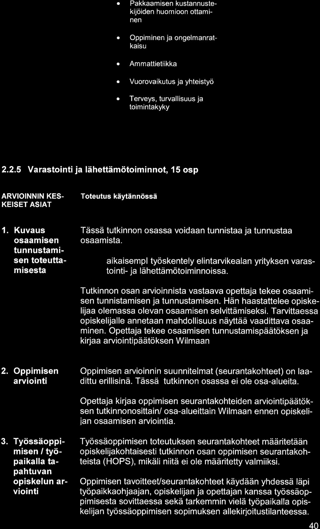 Pkkmisen kustnnustekijöiden huomioon ottminen Oppiminen j ongelmnrtkisu Ammttietiikk Vuorovikutus j yhteistyö Terveys, turvllisuus j toimintkyky 2.