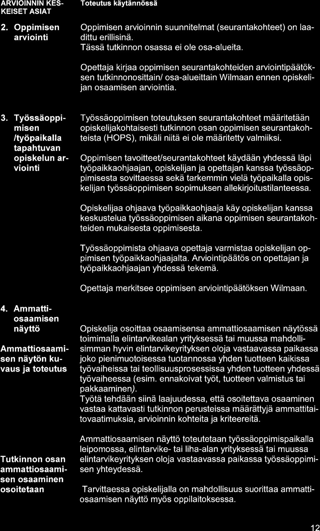 ARVIOINNIN KES- KEISET ASIAT 2. Oppimisen rviointi Oppimisen rvioi nnin suunn itelmt (seurntkohteet) on ldittu erillisinä. Tässä tutkinnon osss ei ole os-lueit.