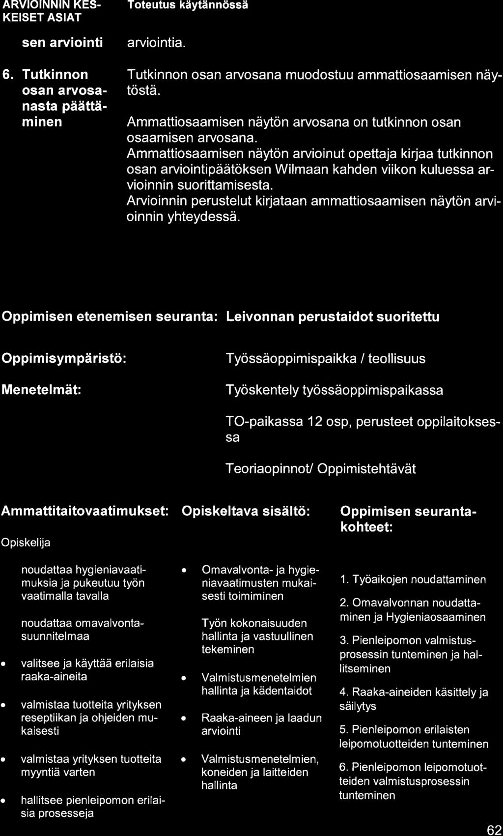 ARVIOINNIN KES. KEISET ASIAT sen rv o nt 6. Tutkinnon osn ryosnst päättäminen rviointi. Tutkinnon osn rvosn muodostuu mmttiosmisen näytöstä. Ammttiosmisen näytön rvosn on tutkinnon osn osmisen rvosn.