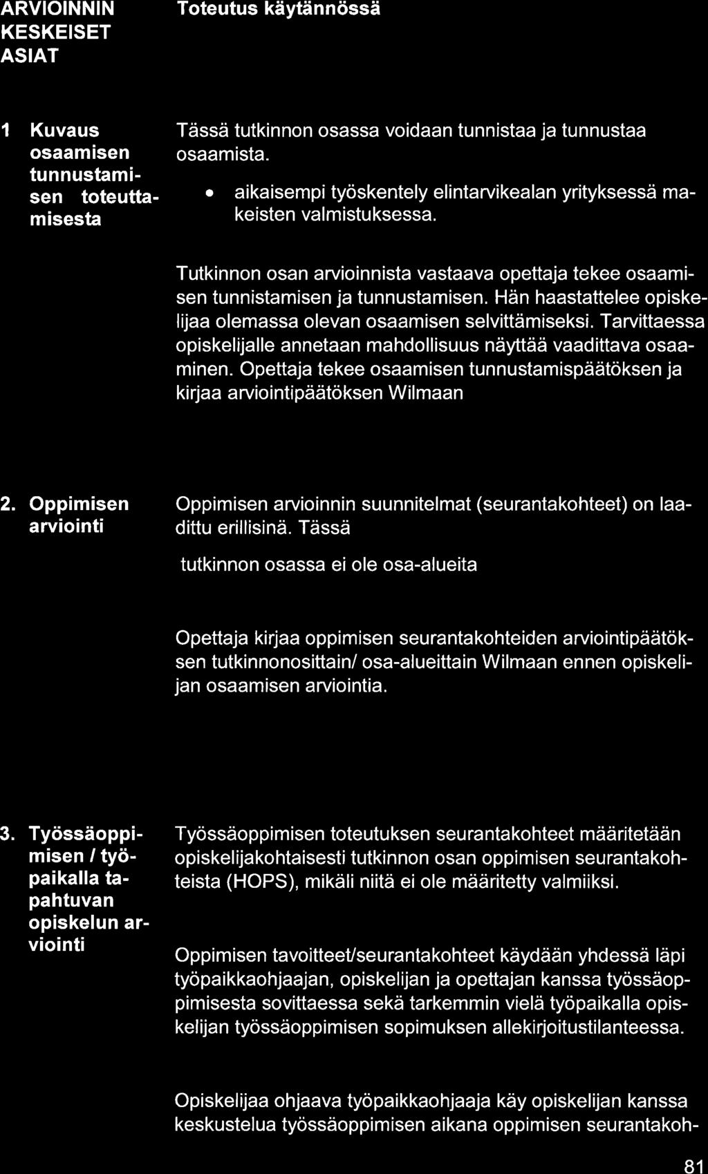 ARVIOINNIN KESKEISET ASIAT 1 Kuvus osmisen tunnustmisen toteuttmisest Tässä tutkinnon osss voidn tunnist j tunnust osmist. i k isempi työskentely el i ntrvi ke ln yrityksessä mkeisten vlmistu ksess.