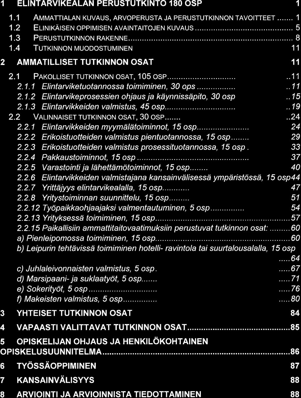 1 ELINTARVIKEALAN PERUSTUTKINTO 180 OSP 1 1.1 1.2 1.3 1.4 AvvnrlRLAN KUVAUS, ARVopERUSTA JA pe RUSTUTKT N NoN TAVoITTEET....... E t-l lrl I rälsen oppt MtsEN AVAI NTAtroJ EN KUVAUS 5 PeRusrurKtNNoN RAKENNE.