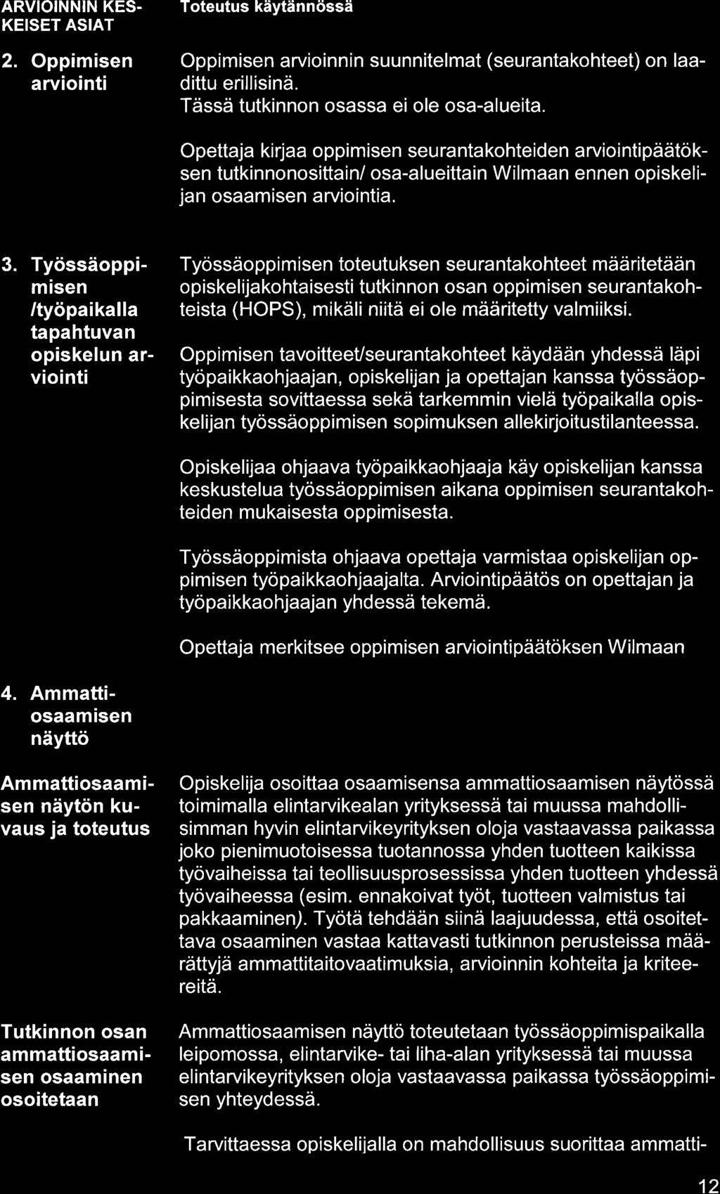 ARVIOINNIN KES. KEISET ASIAT 2. Oppimisen rviointi Oppimisen rvioinn in suunnitelmt (seurntkohteet) on ldittu erillisinä. Tässä tutkinnon osss ei ole os-lueit.