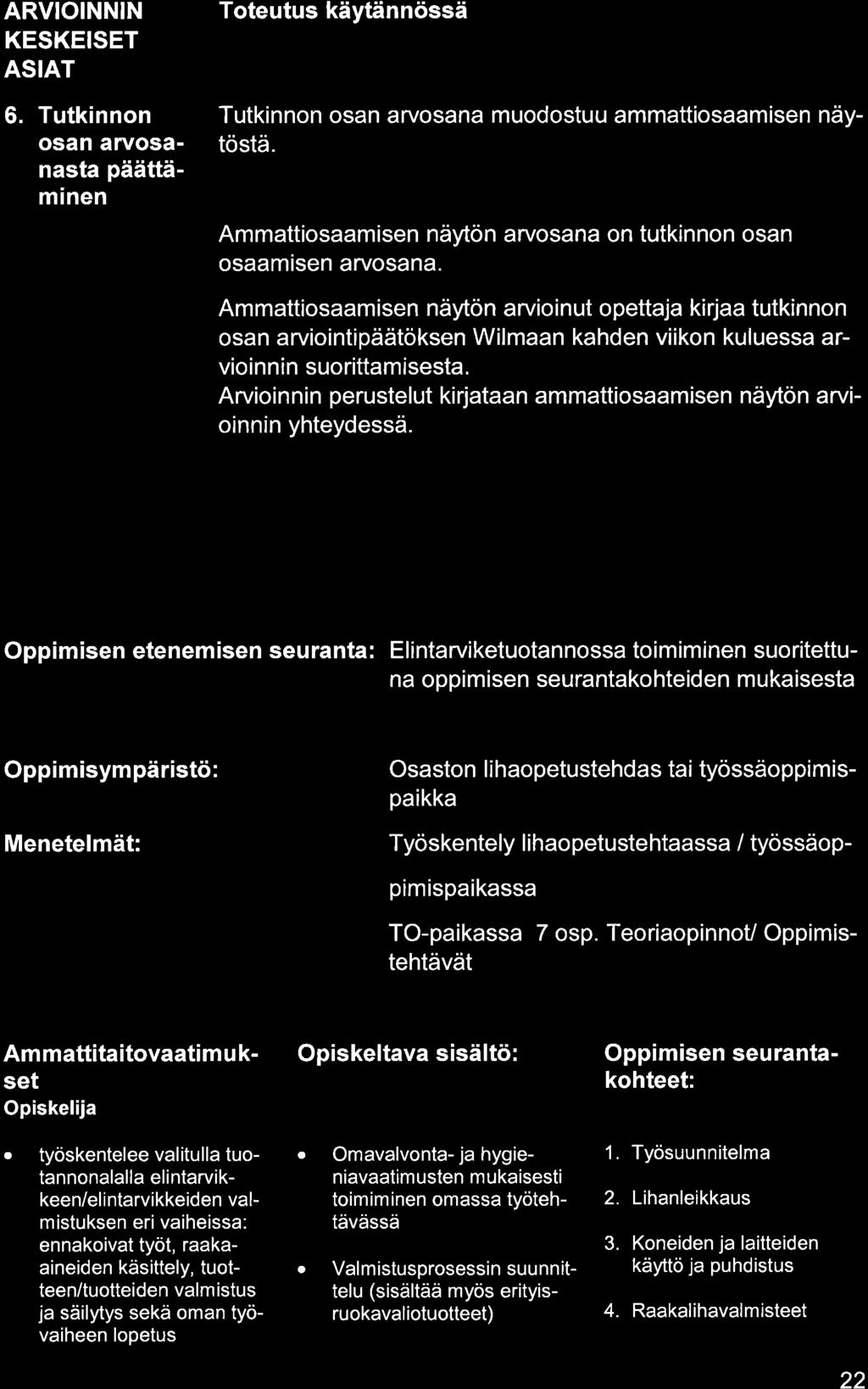 ARVIOINNIN KESKEISET ASIAT 6. Tutkinnon osn rvosnst päättäminen Tutkinnon osn rvosn muodostuu mmttiosmisen näytöstä. Ammttiosmisen näytön rvosn on tutkinnon osn osmisen rvosn.