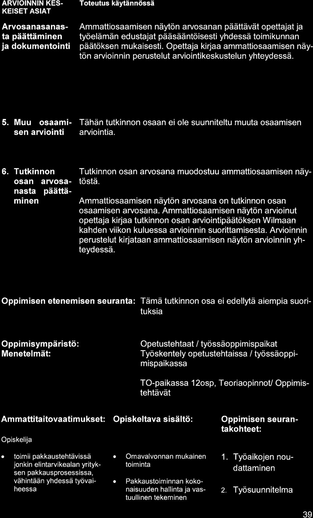 ARVIOINNIN KES. KEISET AS AT Arvosnsnst päättäminen j dokumentointi Ammttiosmisen näytön rvosnn päättävät opettjt j työelämän edustjt pääsääntöisesti yhdessä toimikunnn päätöksen mukisesti.