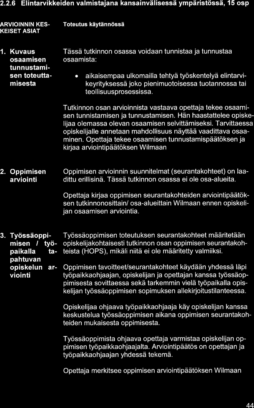 2.2.6 El intrvi kkeiden vlm istjn knsi nväl isessä ym päristössä, I 5 osp ARVIOINNIN KES- KEISET AS AT 1.