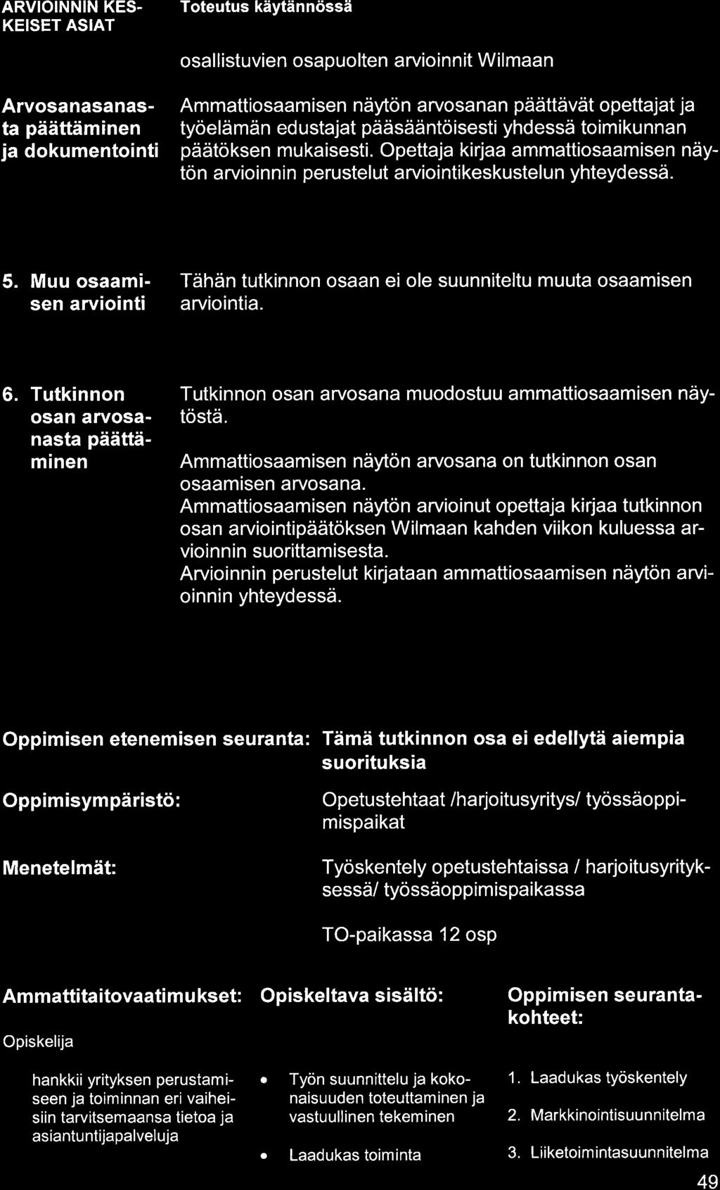 ARVIOINNIN KES- KEISET ASIAT osllistuvien ospuolten rvioinnit Wilmn Arvosnsnst päättäminen j dokumentointi Ammttiosmisen näytön rvosnn päättävät opettjt j työelämän edustjt pääsääntöisesti yhdessä