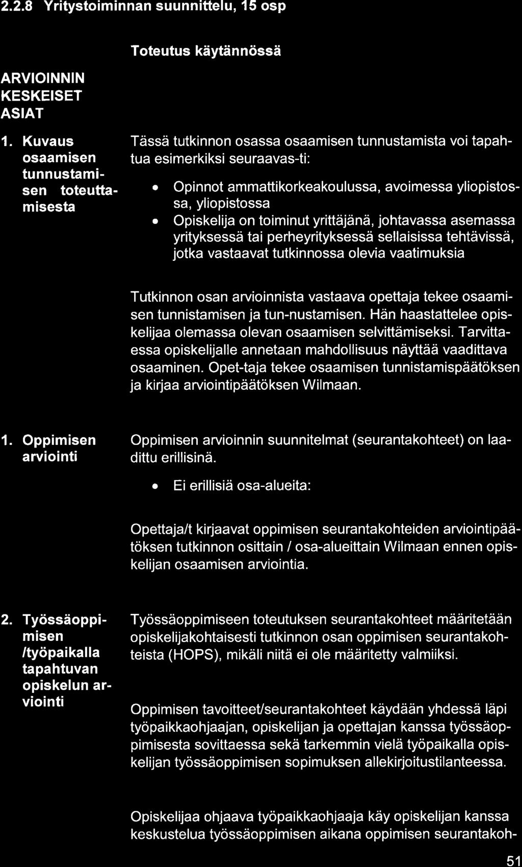 2.2.8 Yritystoiminnn suunnittelu, l5 osp ARVIOINNIN KESKEISET ASIAT 1.