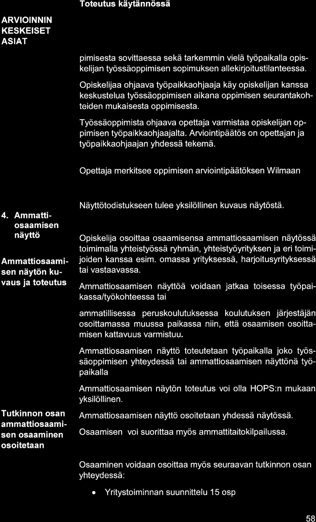 ARVIOINNIN KESKEISET ASIAT pimisest sovittess sekä trkemmin vielä työpikll opiskelijn työssäoppimisen sopimuksen llekirjoitustilnteess.