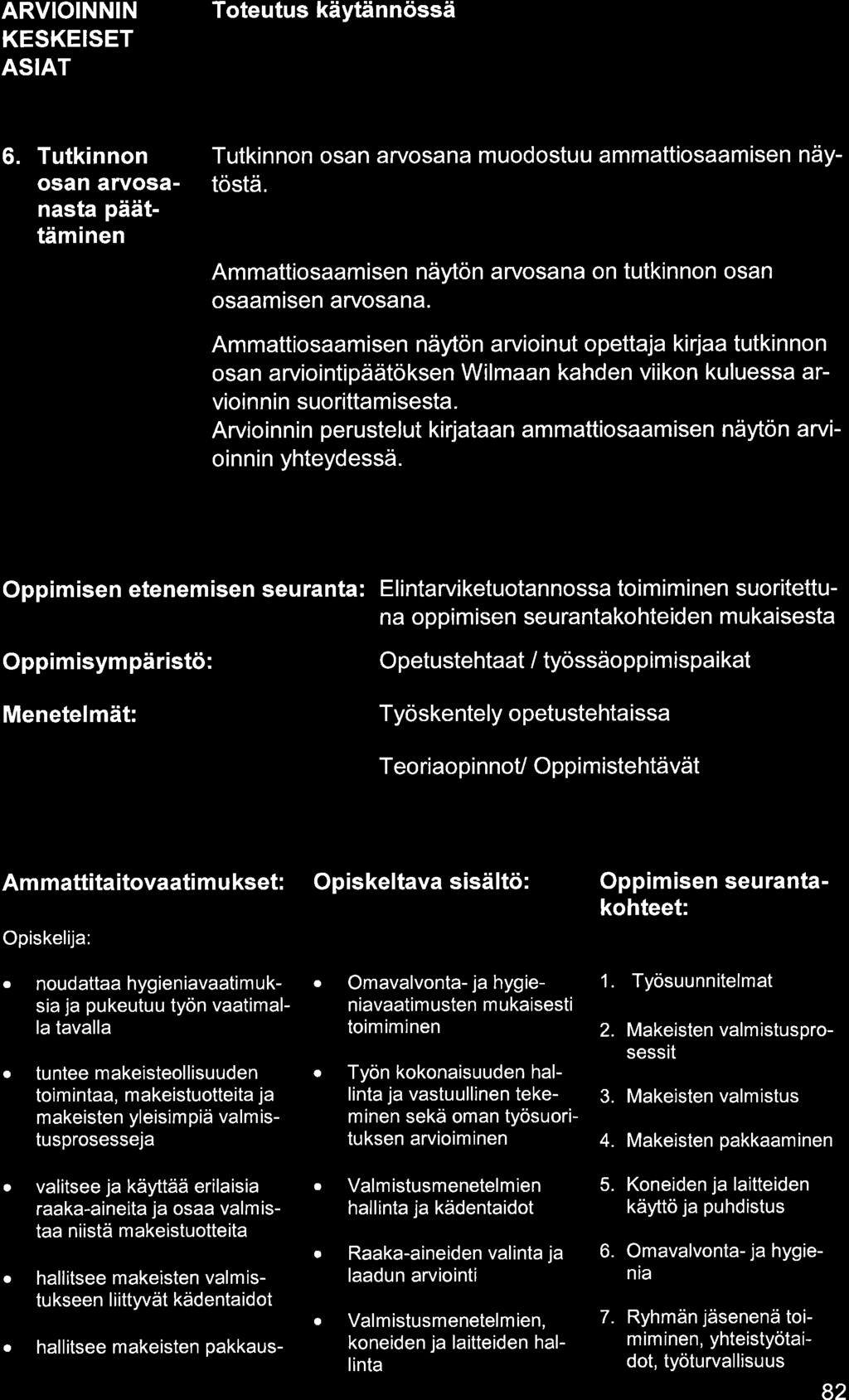 ARVIOINNIN KESKEISET ASIAT 6. Tutkinnon osn rvosnst päättäminen Tutkinnon osn ryosn muodostuu mmttiosmisen näytöstä. Ammttiosmisen näytön rvosn on tutkinnon osn osmisen rvosn.