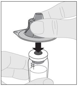 Irrota paperinen suojus injektiopullon kirkkaasta, muovisesta adapterista (D). Älä irrota adapteria sen suojakorkista.