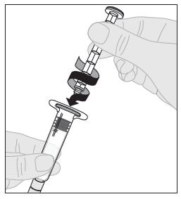 Pitele injektiopullon adapteria suojakorkista ja aseta se suoraan injektiopullon yläosan päälle.
