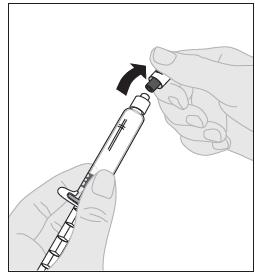 injektiopullon tulpan. 7. Kiinnitä männän varsi (C) liuotinruiskuun työntämällä männän varren kärki ruiskun männässä olevaan aukkoon.