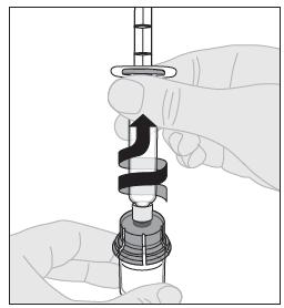Irrota ruisku injektiopullon adapterista vetämällä sitä varovasti ja kääntämällä injektiopulloa vastapäivään. Huom!