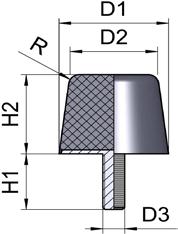 LIERIÖPUSKIMET VARASTOMALLIT 102 1 KUMILAATU: NR/SBR 55 ±5 ShA Metalliosat sinkitty ) TUOTE no D1 D2 H2 H1 D3 R HUOM!