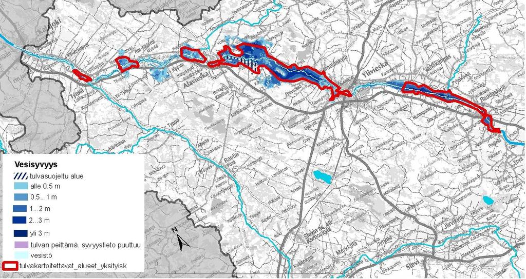 Kuva 7-1. Ehdotus yksityiskohtaisista tulvavaarakartoituksista Kalajoen pääuoman varrella.