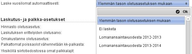 2.2 Yksikkökohtaiset asetukset Yksiköt-välilehdellä on myös uusi alasvetovalikko Laske vuosilomat automaattisesti.