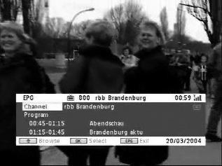 siirtyäksesi alavalikkoon. > Luettelo tulevista ohjelmista tulee näytölle. 4 Poistuaksesi EPG -valikosta, paina EPG. 5.9.