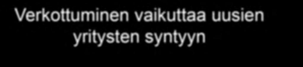 Being connected helps the emergence of new companies Uusia yrityksiä / 1000 henkilöä 15-64 6 9 12 Amount