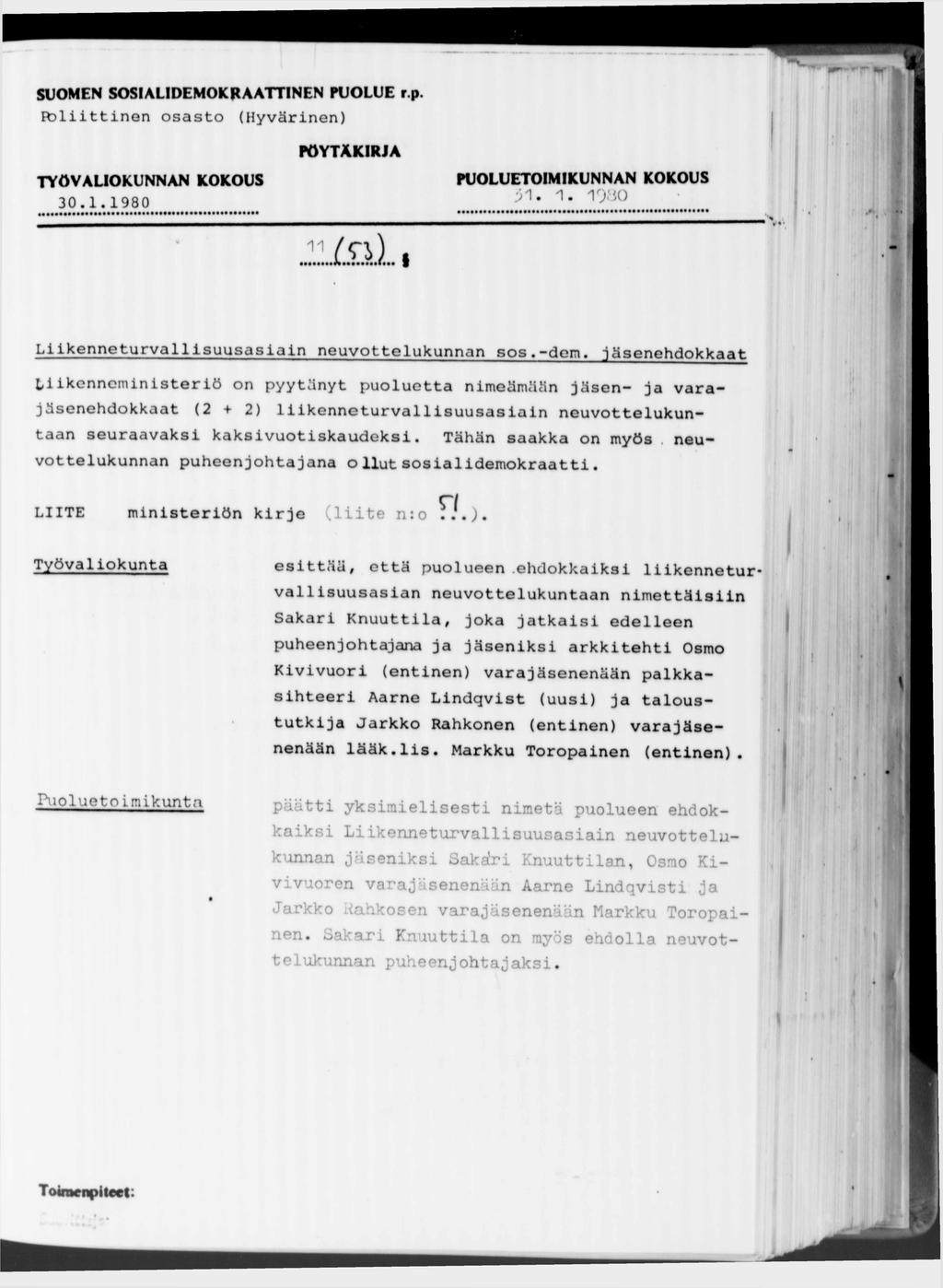 Ebliittinen osasto (Hyvärinen) 30. 1.1980 21. 1. 19^0 11 Liikenneturvallisuusasiain neuvottelukunnan sos.-dem.