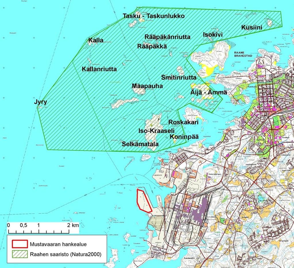 17 Kuva 5-1. Raahen saariston Natura-alue ja Mustavaaran metallituotetehtaan hankealueen rajaus.