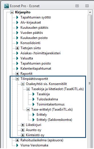 Sivu: 1/9 Econet Excel -raportointi Käyttöönotto Tilinpäätösraportit käynnistetään Econetin kirjanpidon alta. Raporttipohjat sijaitsevat työasemaosan asennushakemistossa.