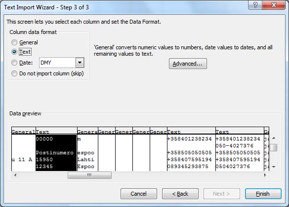 qualifier on oletus eli ). Vaihdetaan Delimiters Tab tilalle Semicolon.